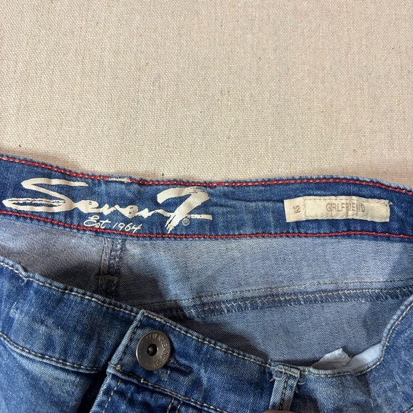 7 for all Mankind Relaxed Skinny Jeans Girlfriend Women’s Size 12 Denim Patched - Picture 4 of 7